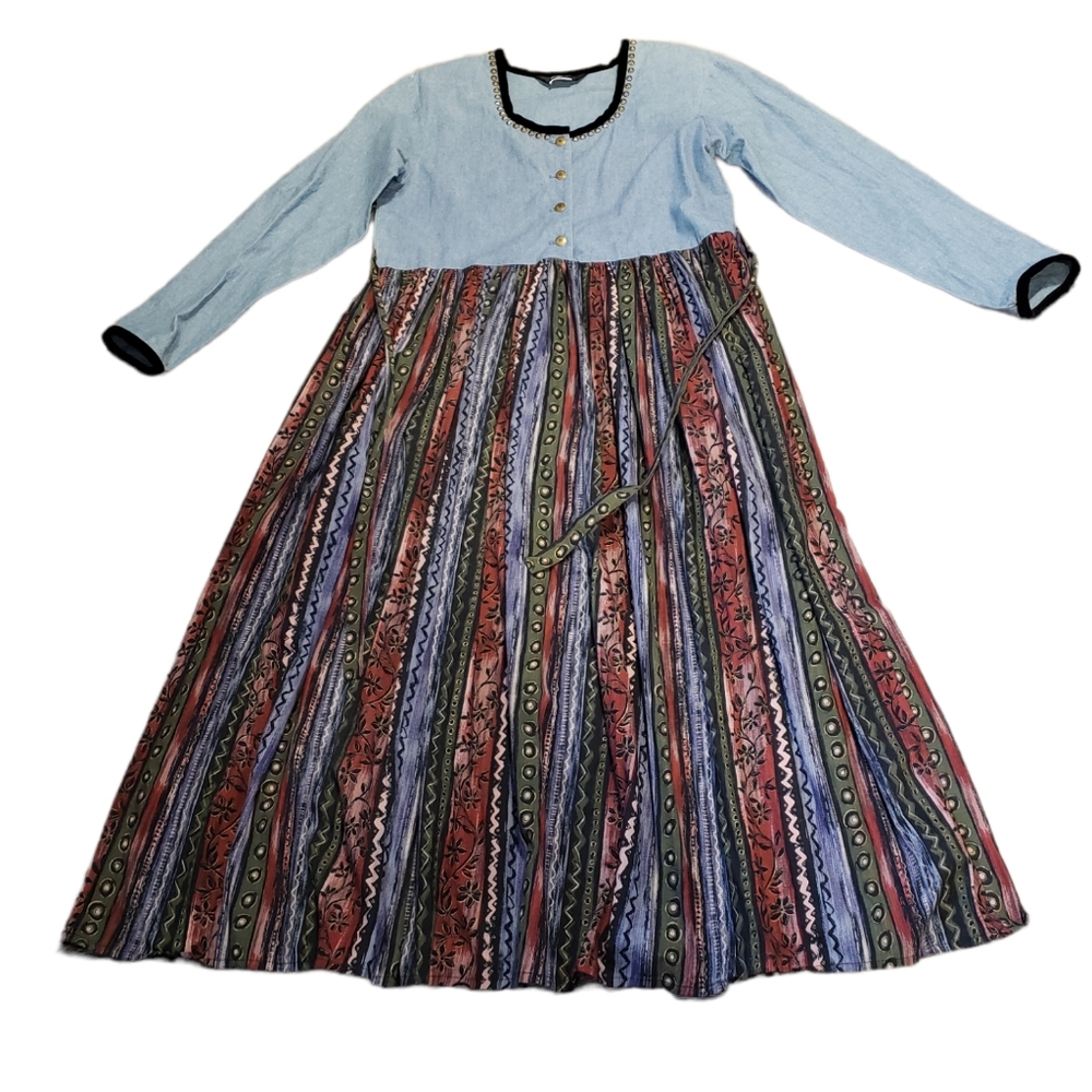 Vintage Roper Maxi 80s Size M Demin Floral. USA